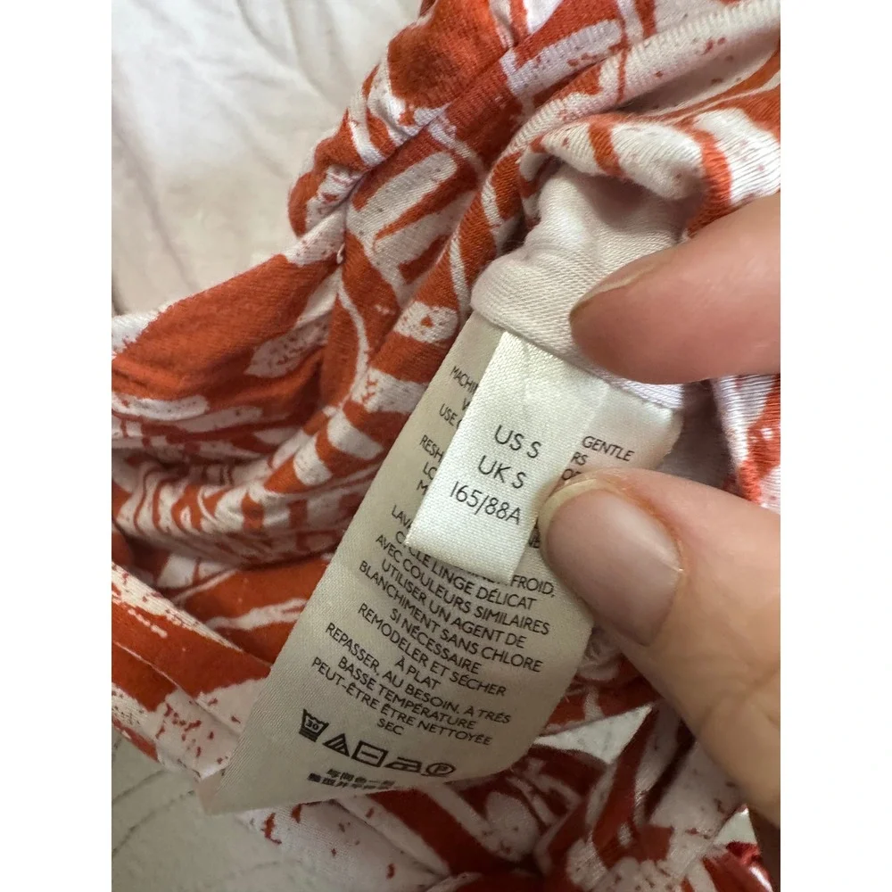 Anthropologie Wrap Top Women Small Orange‎ White Batik Print Puff Sleeve